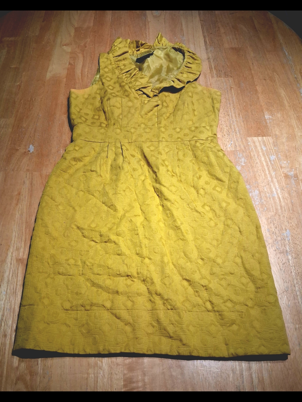 Just...Taylor Mustard Yellow Textured Ruffle-Neck Midi Dress